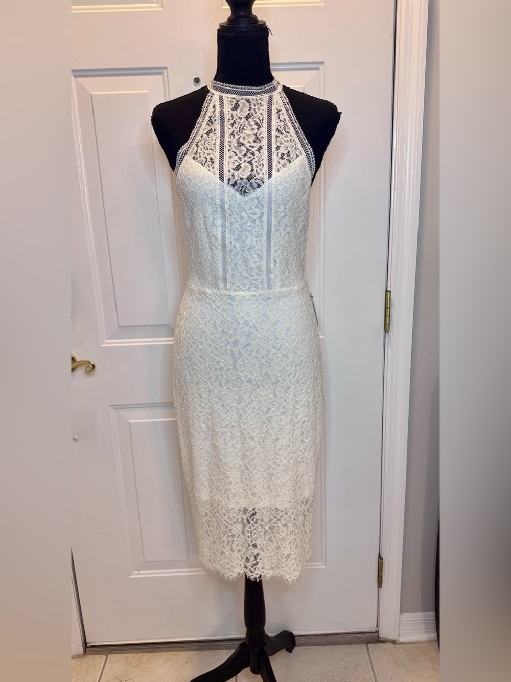Express White Lace Halter Midi Dress